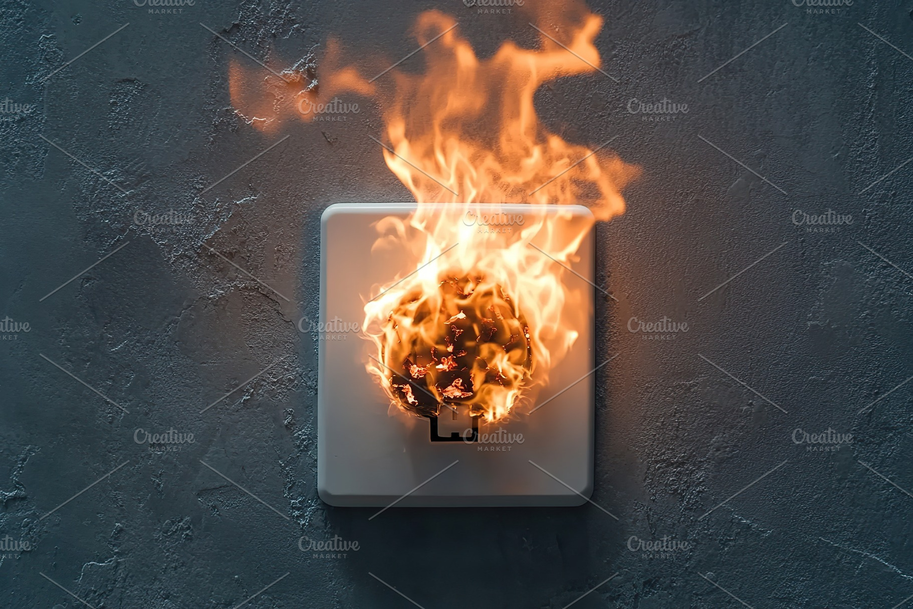 Burnt electric plug socket with smoke and fire flames, a Background Photo by AlyaAnd