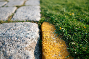 Stone pavement with yellow curb and grass, a Nature Photo by AlyaAnd