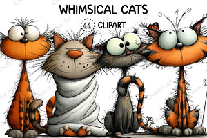 Whimsical Cats Clipart Bundle, an Illustration by Creative Art