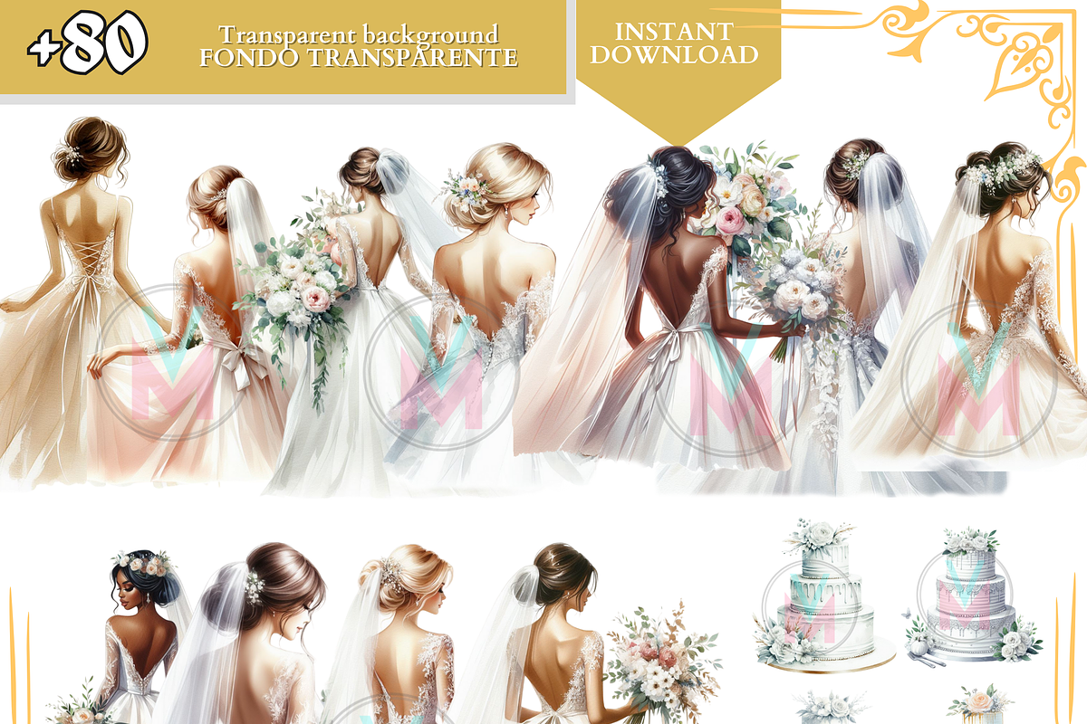 Bride watercolor Wedding from back, a Person Illustration by VM PARTYS  BY TAIRUMA (Photo 8 of 11)