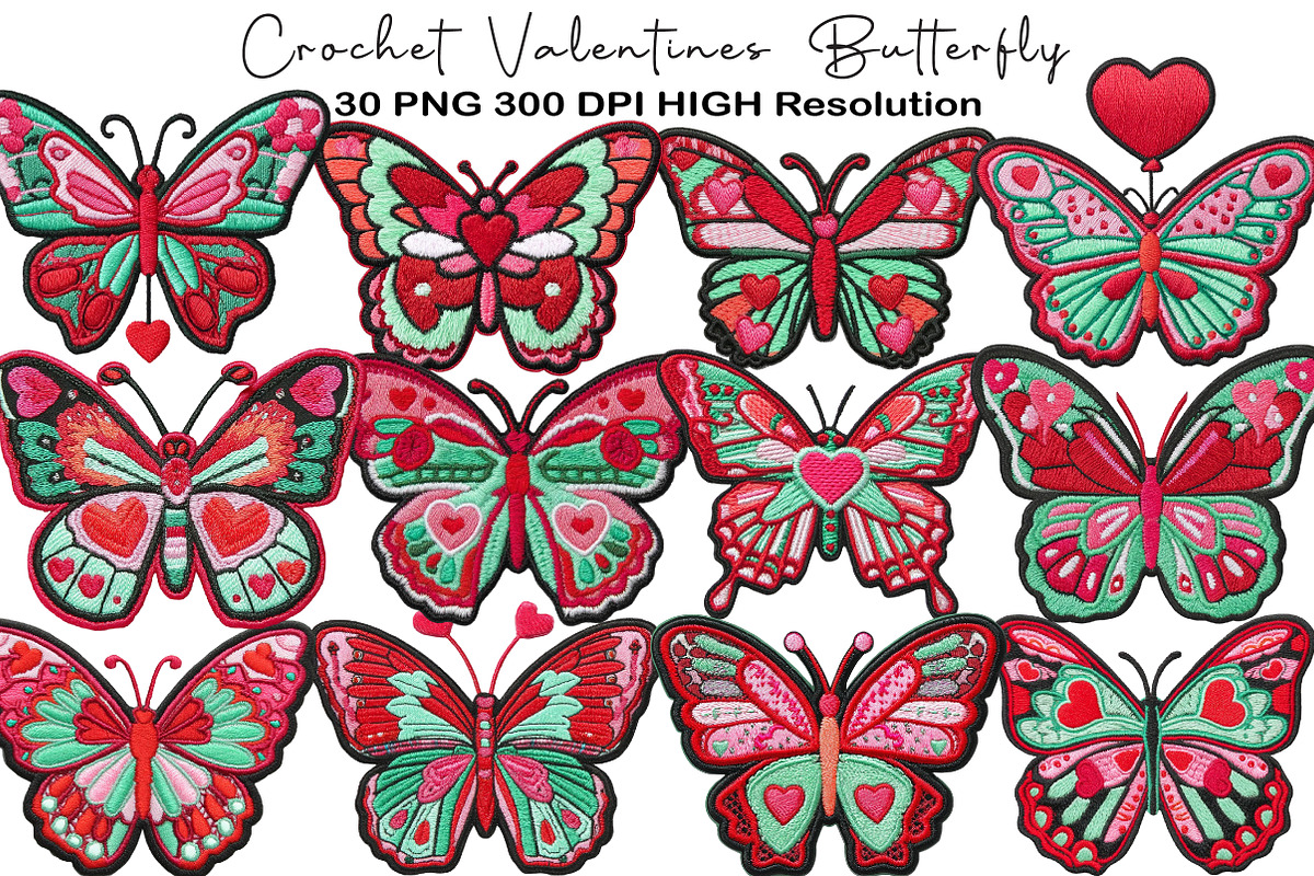Crochet Valentines Butterfly Clipart, an Illustration by Black Bird Studio (Photo 1 of 6)