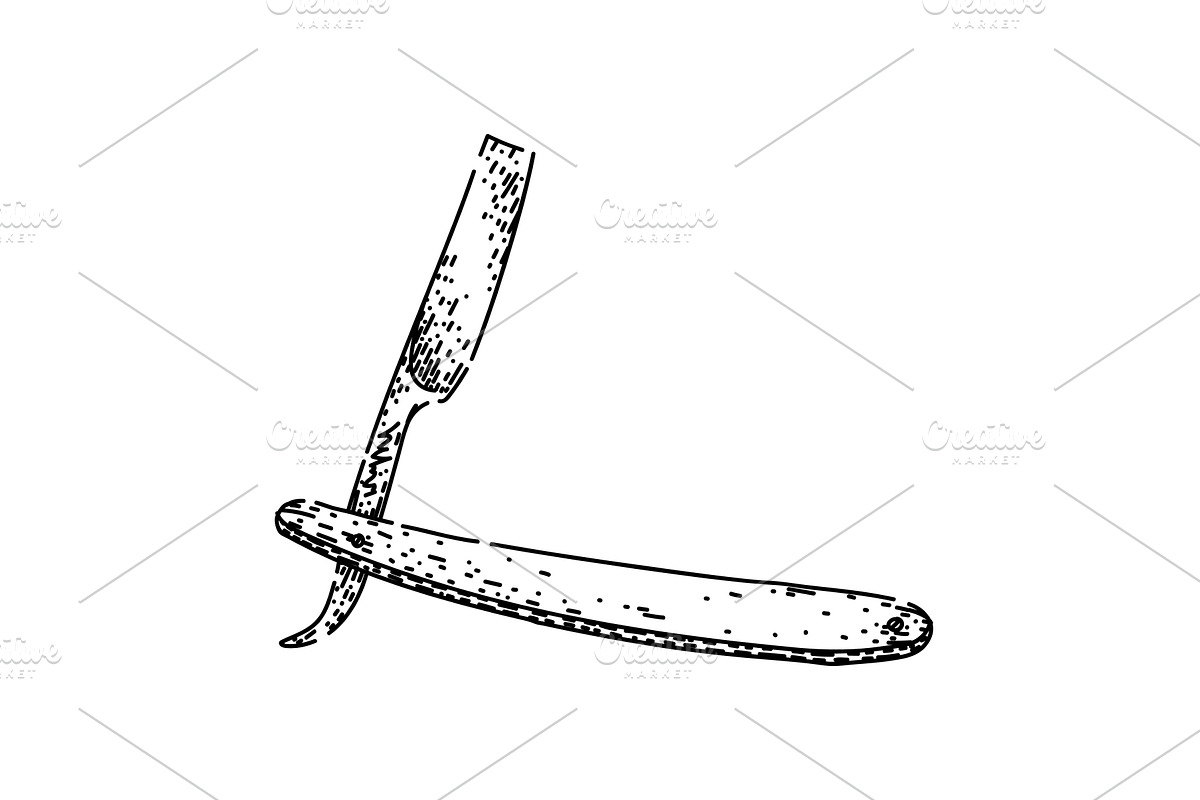 edge barber straight razor sketch, an Illustration by pikepicture