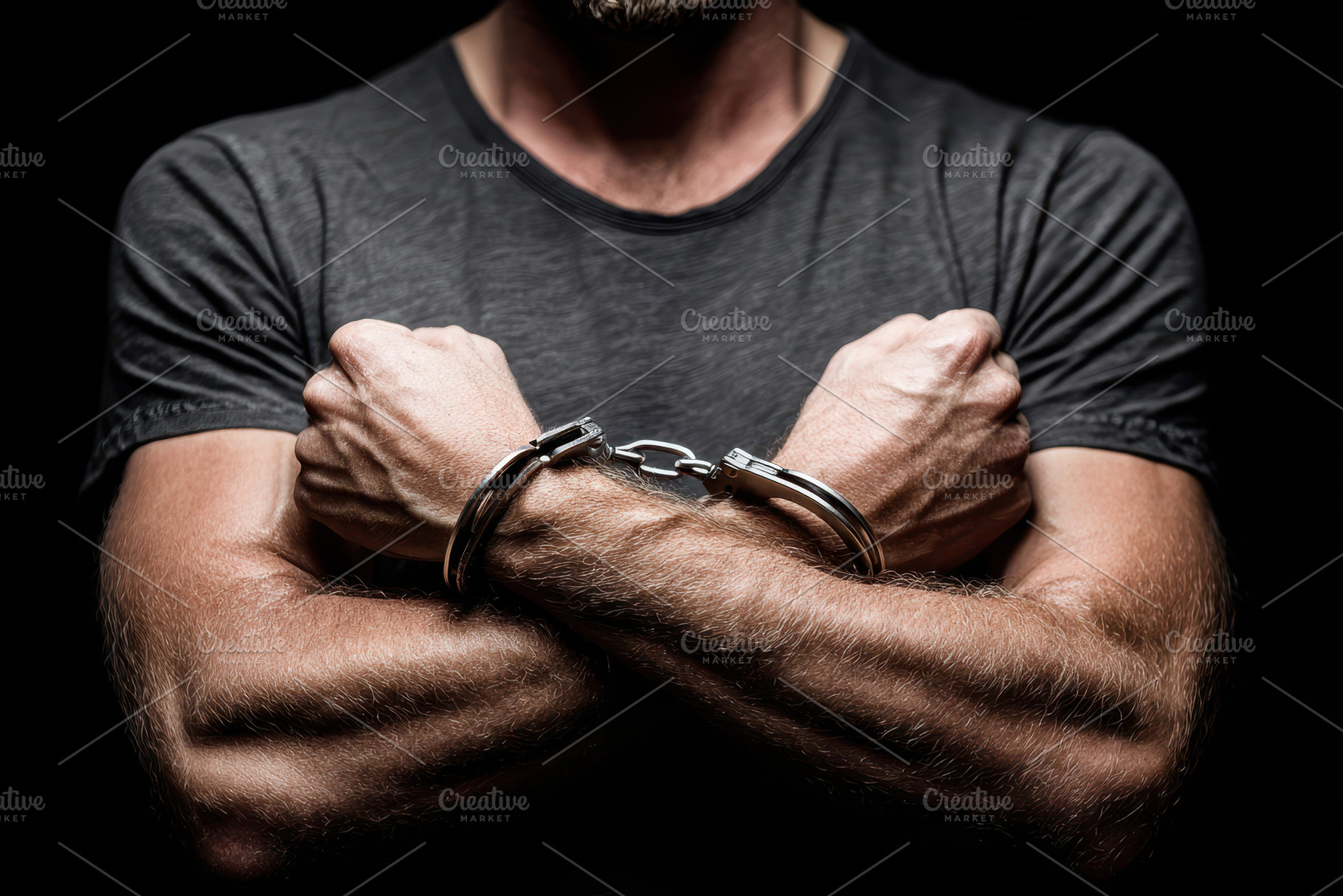 Man with crossed arms in handcuffs, a Person Photo by AlyaAnd