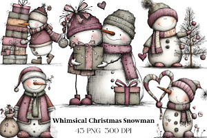 Whimsical Christmas Snowman Clipart, an Illustration by CraftArtStudio