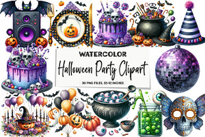 Watercolor Halloween Party Clipart, an Illustration by DreamArtGraphic