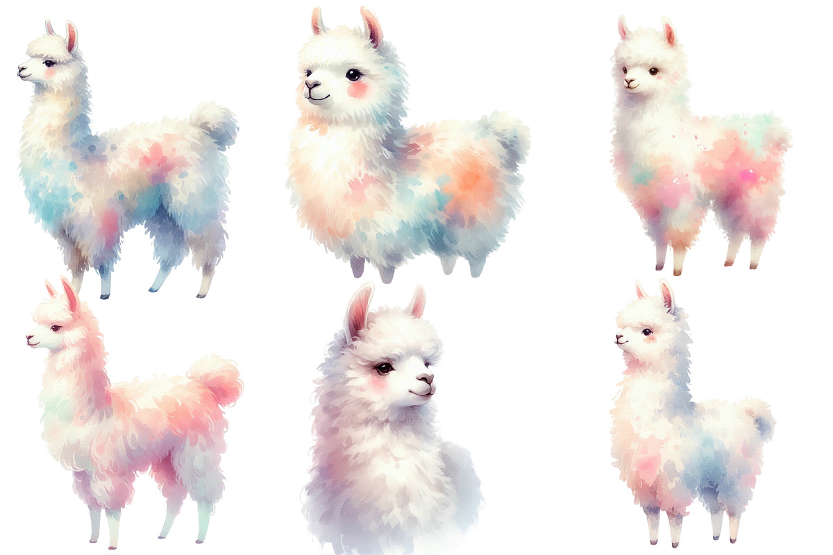 Watercolor Llama clipart, an Illustration by Designworld (Photo 2 of 5)