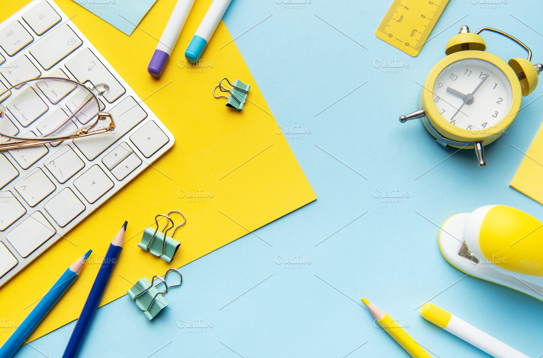 Workspace with office supplies and stationery flat lay, a School & Education Photo by Olena Rudo