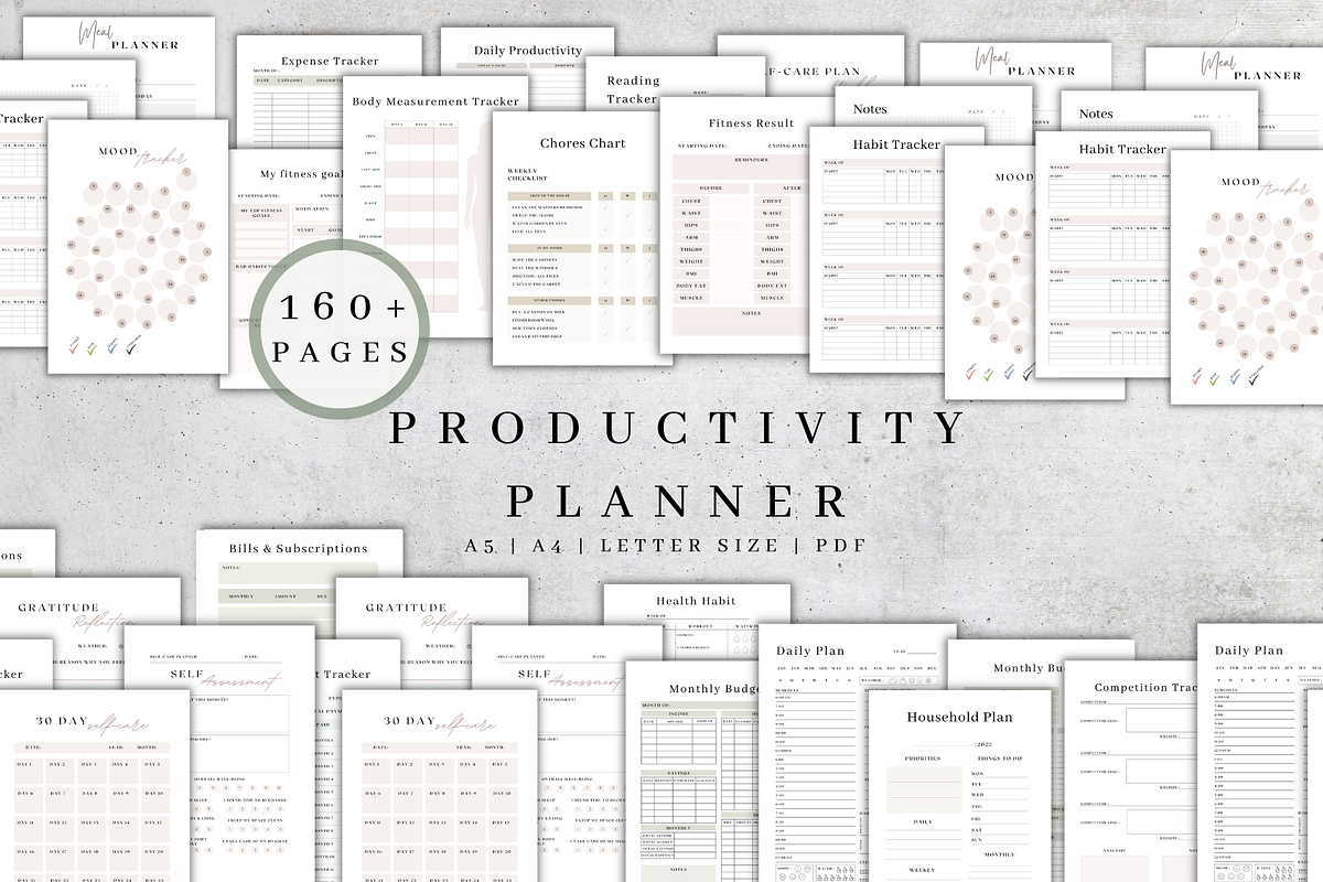 Digital Productivity Planner Bundle, a Stationery Template by BRANDcontent