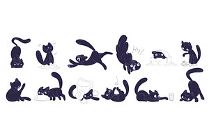 Black cats poses. Funny kitten in, an Animal Illustration by Stock-Smart-Start