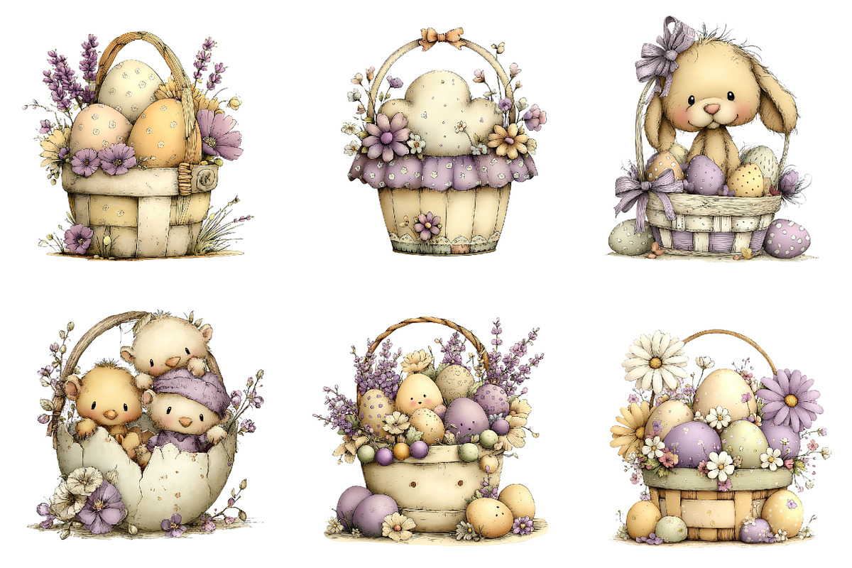 Easter Basket Clipart Set, an Illustration by CreationArt (Photo 3 of 5)