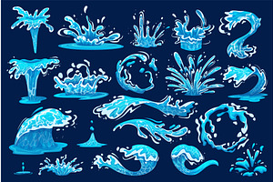 Cartoon water splashes. Wave splash, an Illustration by Stock-Smart-Start