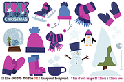Pink Purple Winter Digital Clipart, an Object Graphic by Cozy Cat Design (Thumbnail 1 of 3)