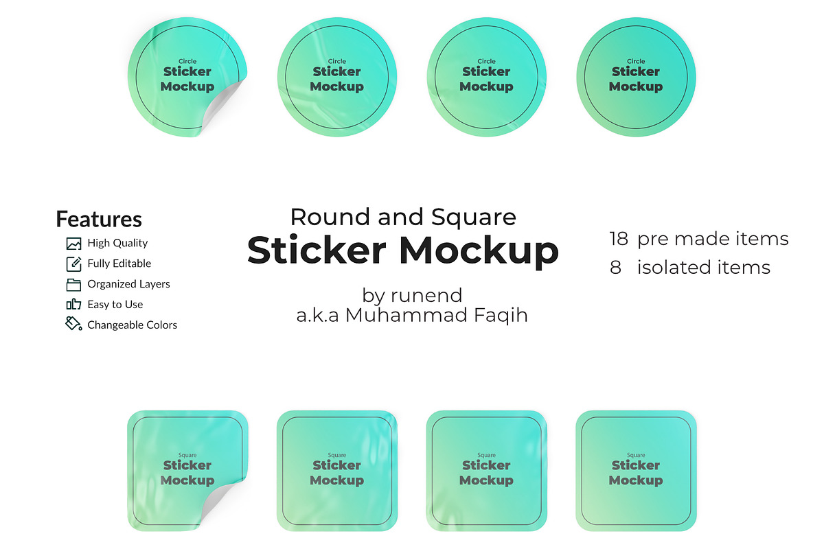 Adhesive Stickers Set Mockup, a Cups & Container Mockup by Runend (Photo 1 of 5)