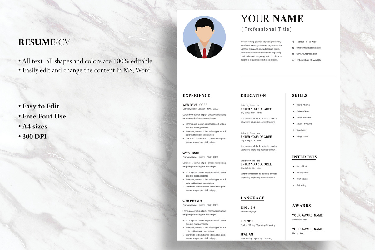 1 Pages Clean CV Template | MS Word, a Resume Template by Blue Digital Studio (Photo 2 of 2)