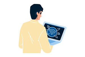 Scientist holding laptop showing, an Illustration by pikepicture