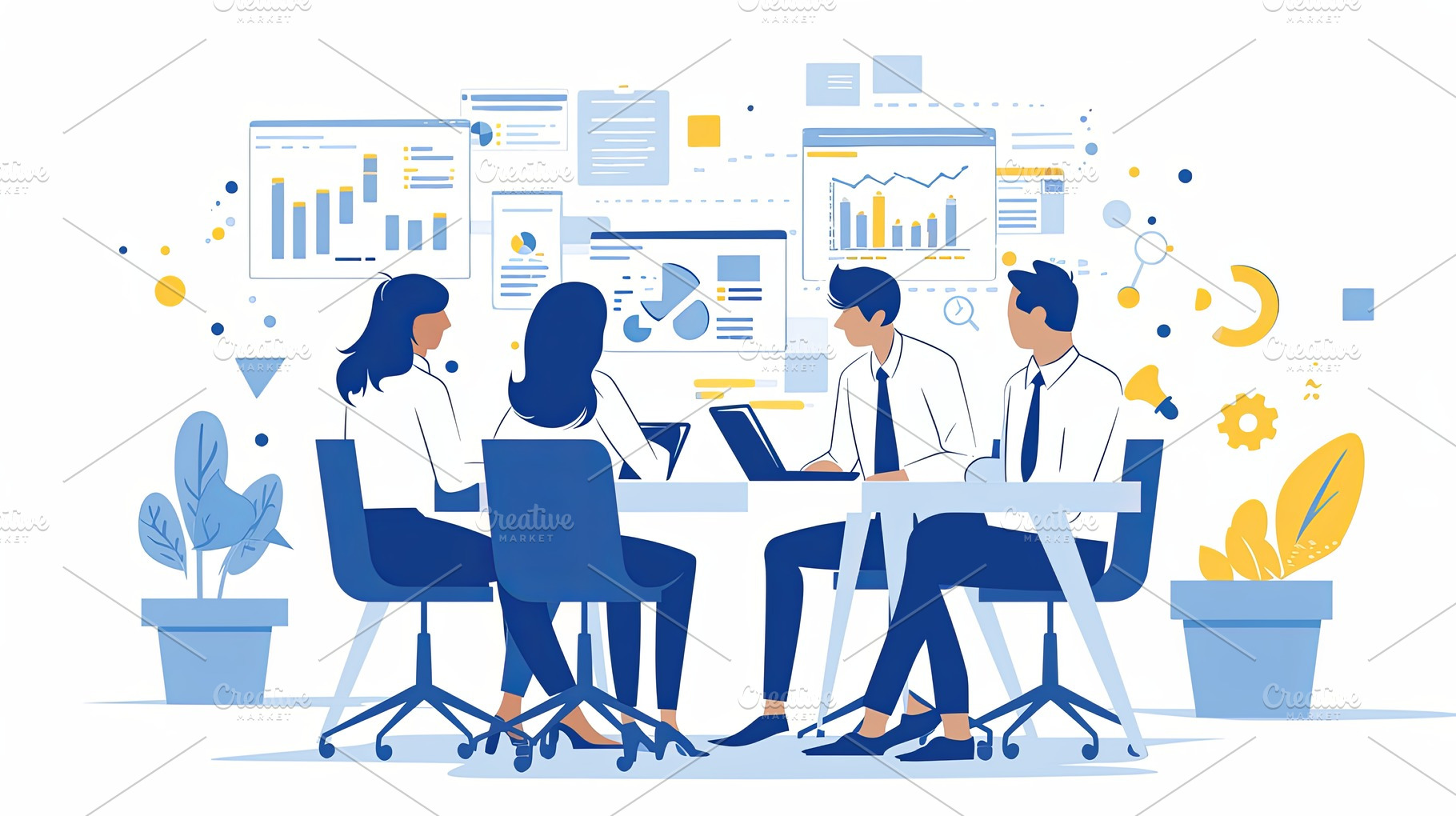 Team collaboration in a modern office setting with data presentation visuals, a Photo by AS photostudio