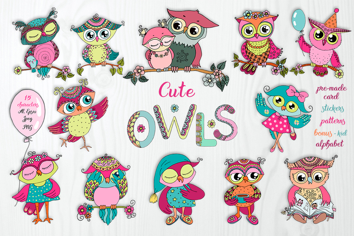 Cute owls, an Object Graphic by Maya Ivart (Photo 1 of 12)