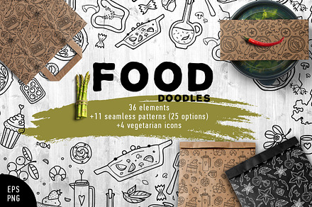 Seamless patterns set with food