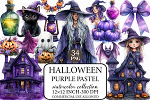 Purple Pastel Halloween Clipart, an Illustration by Libby Wishes