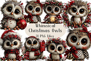 Whimsical Christmas Owl Clipart, an Animal Illustration by Creative Art (Thumbnail 1 of 6)