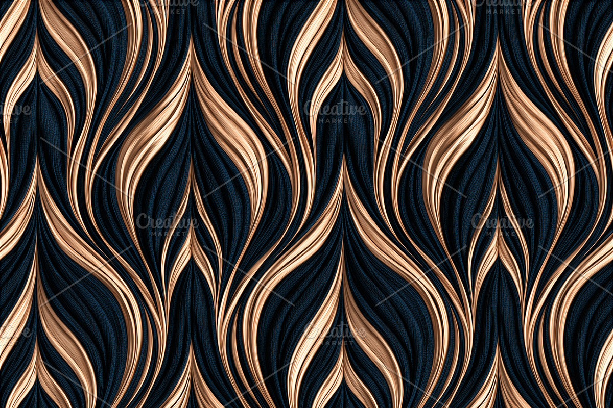 Seamless pattern flowing gold and navy art deco pattern with wav, a Pattern Graphic by Studio ANNA