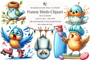 Watercolor Funny Birds Clipart, an Illustration by OK Design (Thumbnail 1 of 5)