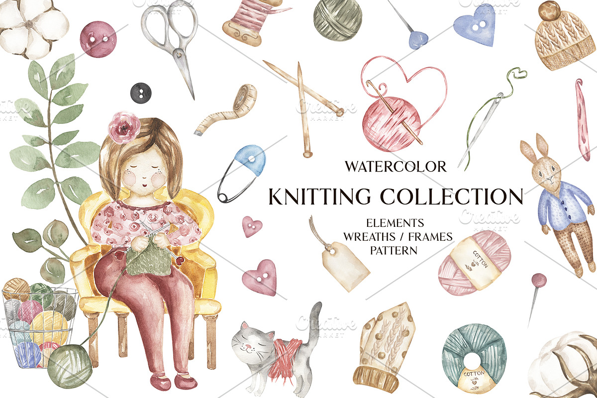 Watercolor Knitting Collection, a Work Illustration by MayaNavits (Photo 1 of 13)