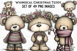 Whimsical Christmas Teddy Clipart, an Illustration by Craft Nest