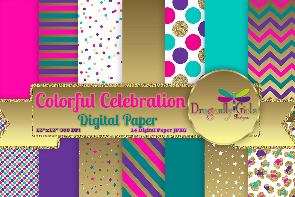 Colorful Celebration Digital Paper, a Graphic by Dragonfly Girls Designs
