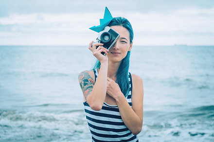 Sailor girl resting on beach