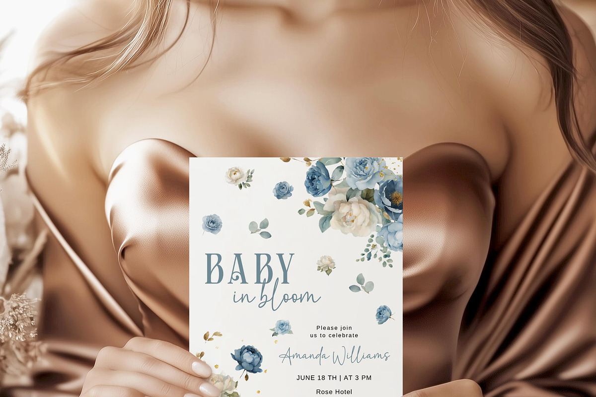 Navy Blue Floral Baby Shower Invite, an Invitation Template by LucaTheme (Photo 3 of 6)