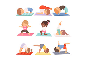 Cute Kids Practicing Yoga Exercises