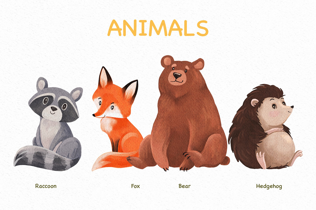 Watercolor animals. Illustration set, an Animal Illustration by Maria Summer (Photo 2 of 9)