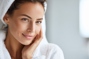 Woman with flawless skin smiles, a Beauty & Fashion Photo by MistyDay