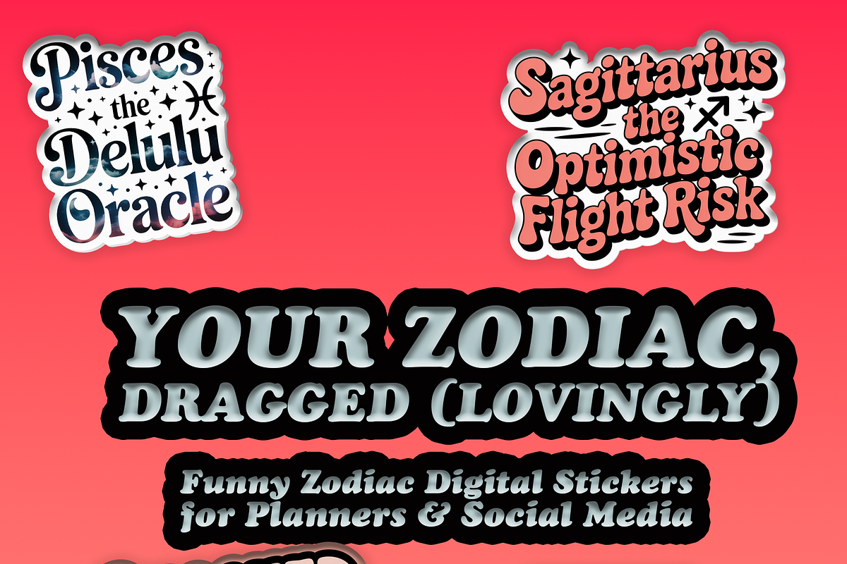 Funny Zodiac Digital Sticker Set, an Object Graphic by Jakayla Digital Co (Photo 19 of 20)