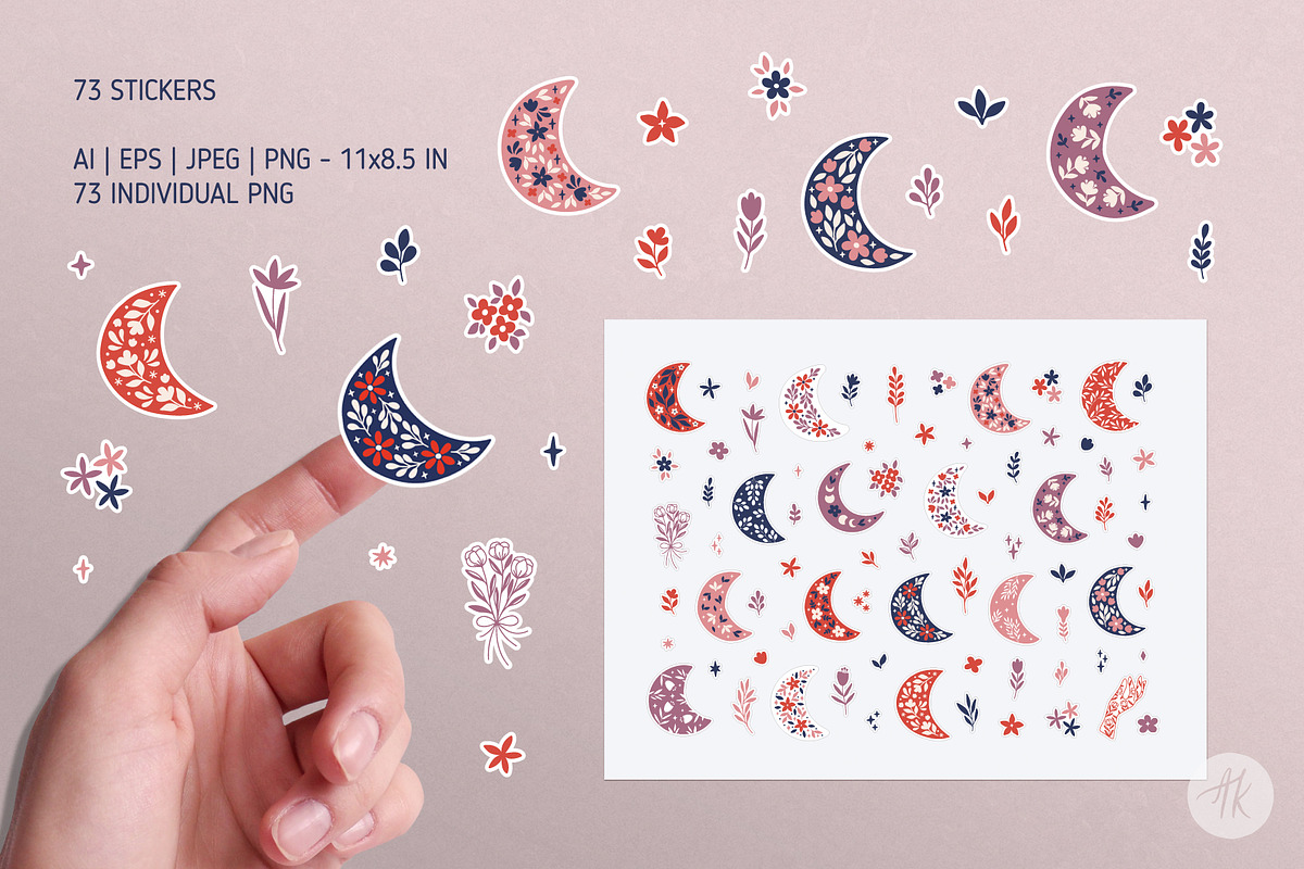 Floral Moons Celestial Vector Set, an Object Graphic by Alena Koval (Photo 11 of 16)