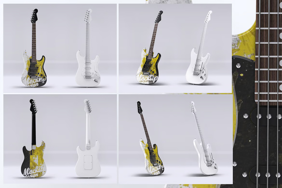 Electric Guitar Mock-Up, a Product Mockup by DesignRushMarket (Photo 3 of 4)