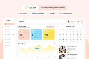 Task & Project Management Dashboard, an UI Kit Template by peterdraw