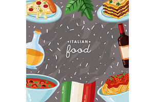 italian food lettering frame, a Food Illustration by studiogstock