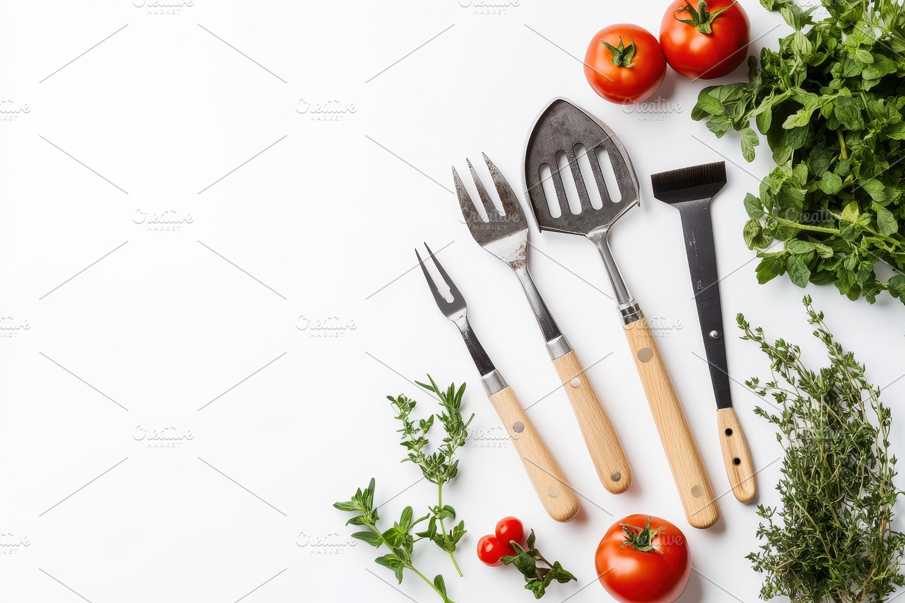 Gardening tools with fresh vegetable, a Photo by Pavel_design