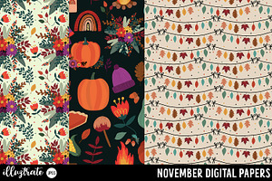 November Digital Paper Fall Patter