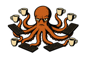 Multitasking octopus with keyboards, an Animal Illustration by AlexArt