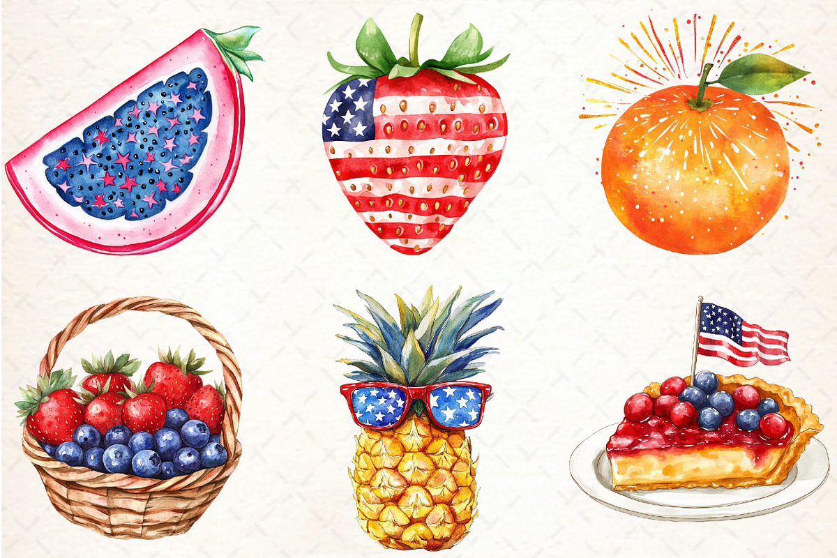 Watercolor 4th of July Clipart Fruit, an Illustration by Libby Wishes (Photo 4 of 7)