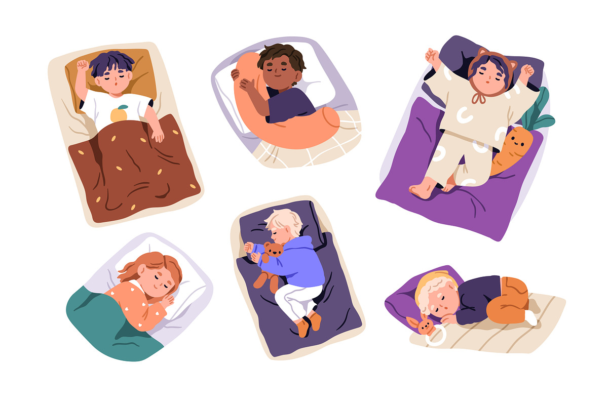 Cute kids sleeping in bed set, a Person Illustration by Good Studio (Photo 3 of 3)