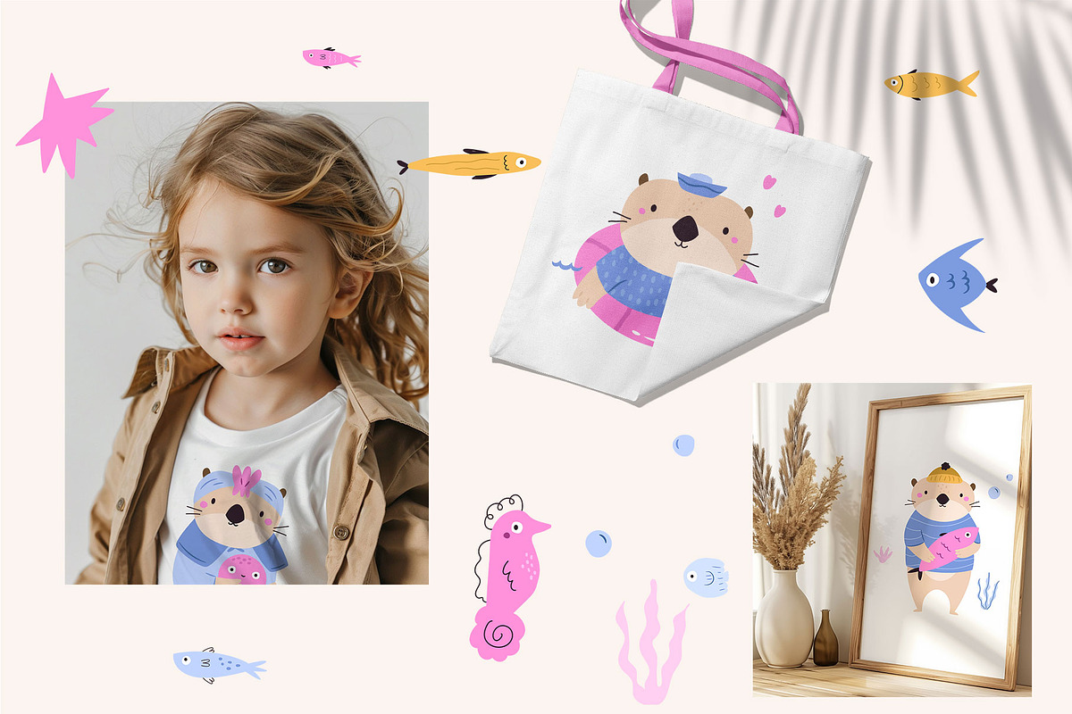 Cute Otter Clipart & Patterns, an Animal Illustration by danceyourlife (Photo 4 of 7)