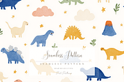 Cute Pastel Dinosaur Seamless Patter, a Pattern Graphic by Pati Charm Studio (Thumbnail 1 of 8)