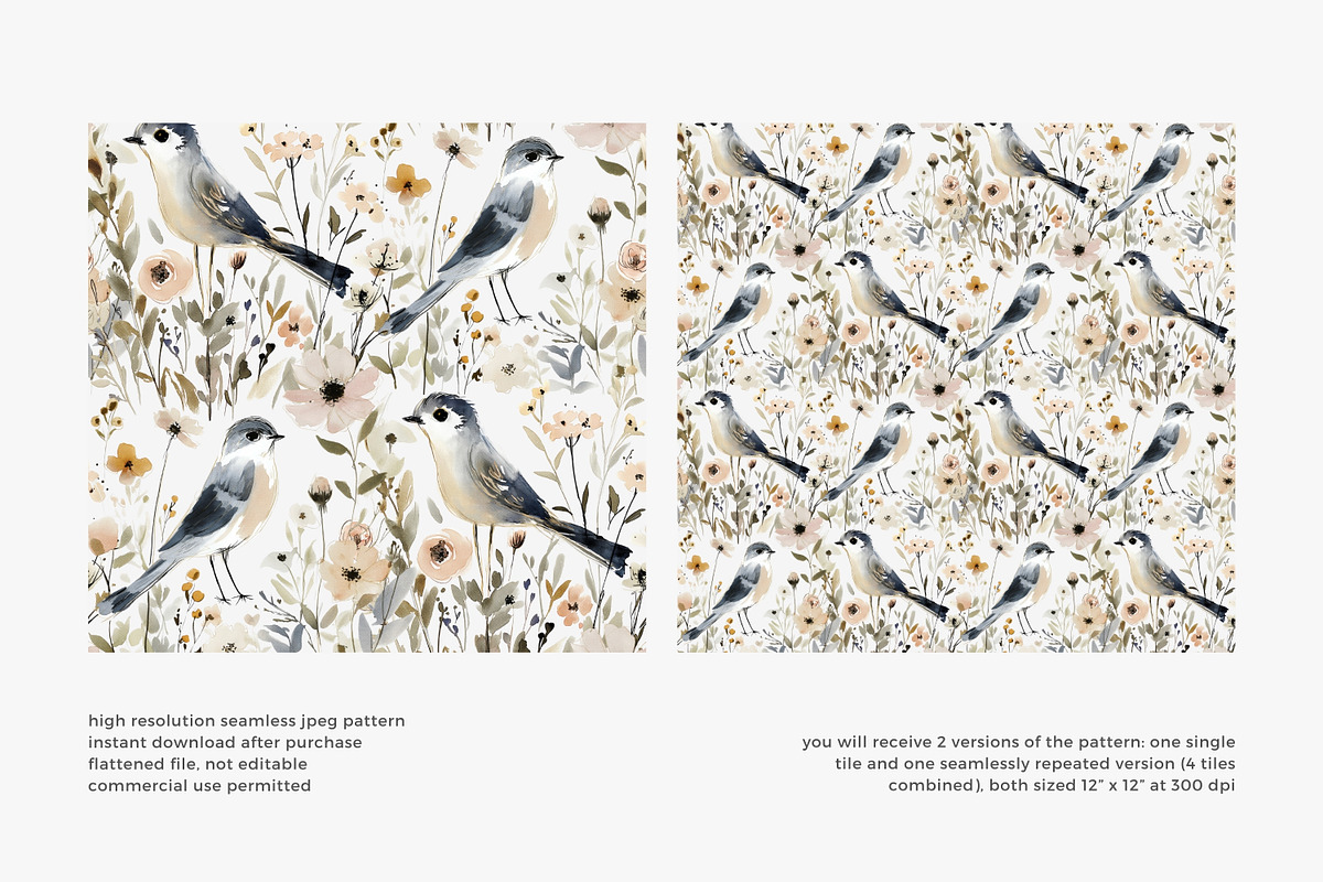 watercolor bird seamless pattern, a Pattern Graphic by Pink Studio Art (Photo 2 of 4)