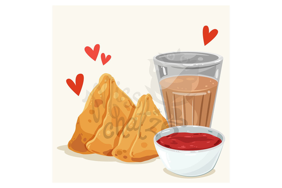 Samosa & Chai HandDrawn, a Food Illustration by MISS CHATZ