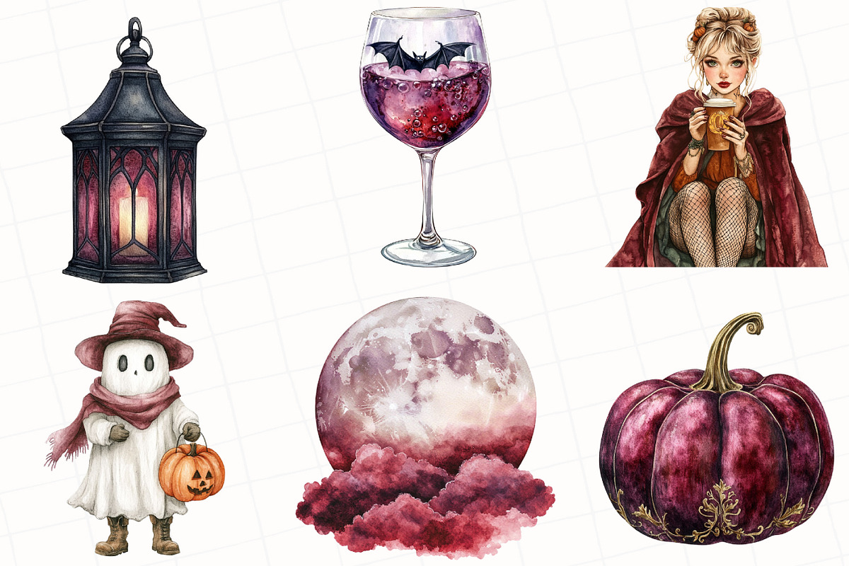 Burgundy Halloween Clipart, an Illustration by OK Design (Photo 3 of 5)
