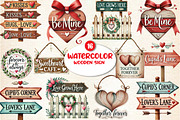 Valentines Day Wooden Sign Clipart, a Seasonal Illustration by DreamArtGraphic (Thumbnail 1 of 5)